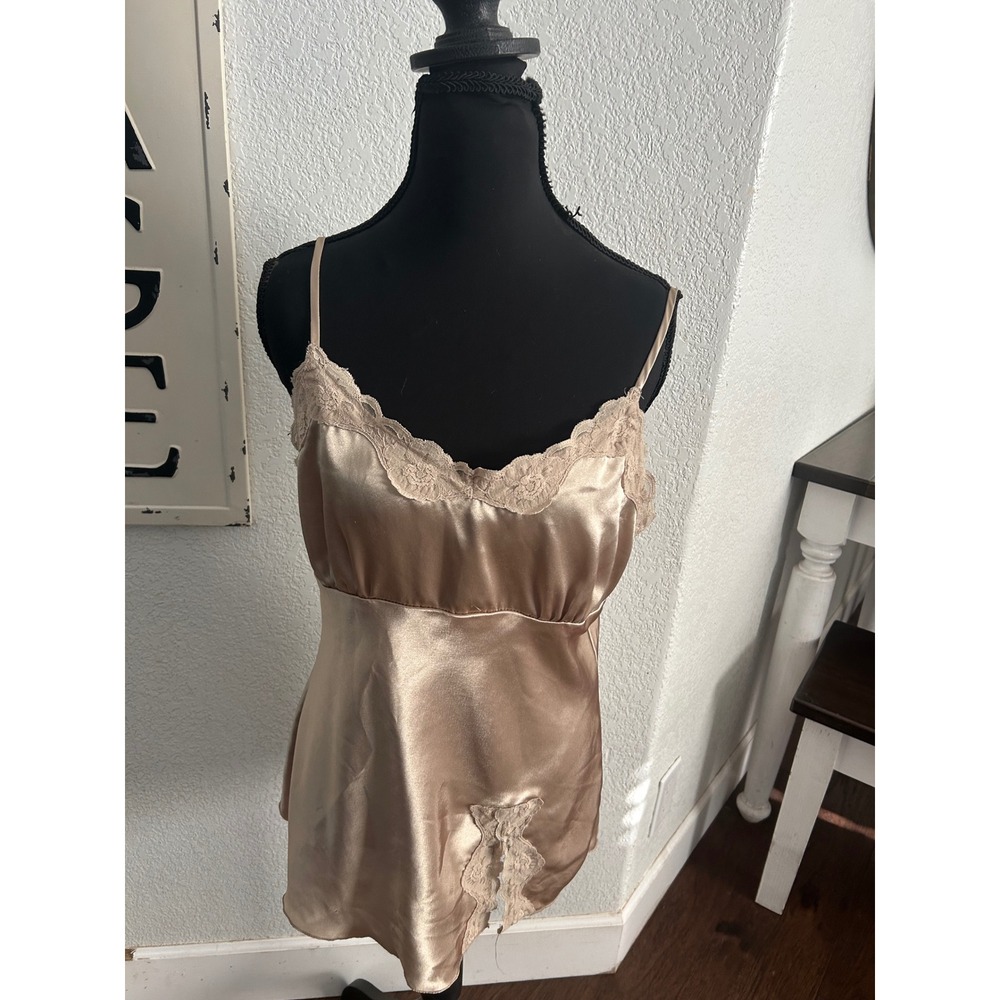 Y2K Self Esteem Champagne Satin Lace Trim Camisole Top XL 4119613J